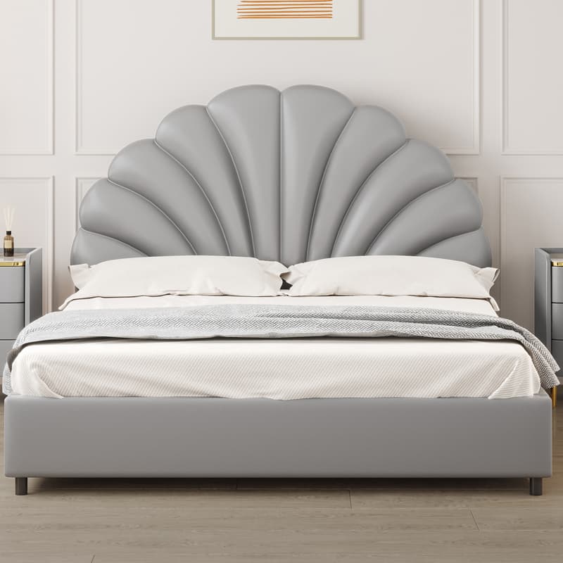 Modish No Distressing Timber Panel Headboard with Arched Shape for King/Twin XL/Full Bed, Featuring Sponge Upholstery and Standard Height
