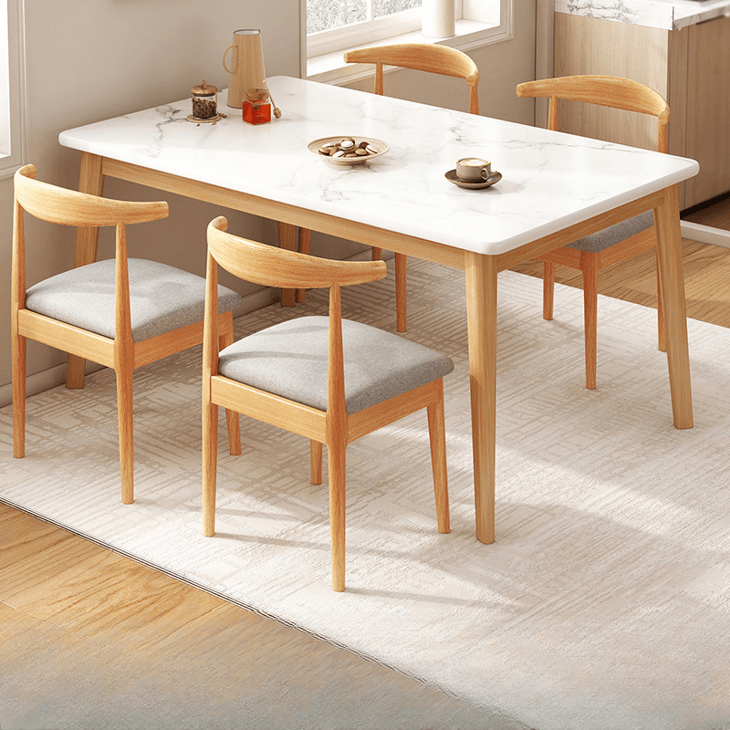 Rectangular Dining Table Set with Recycled Wood Fixed Table, Padded Chair Back, and Separable Design