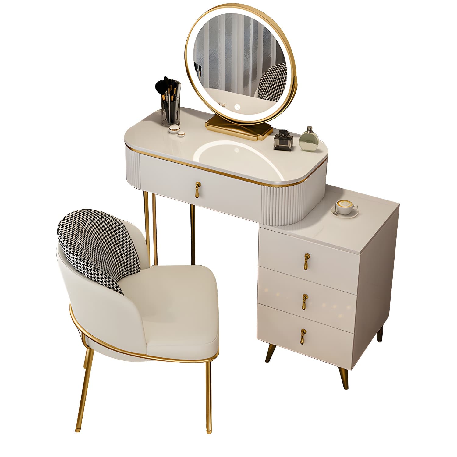 Gold Base Makeup Counter 15.74" Wide Vanity Tables with Storage Drawers - image 18