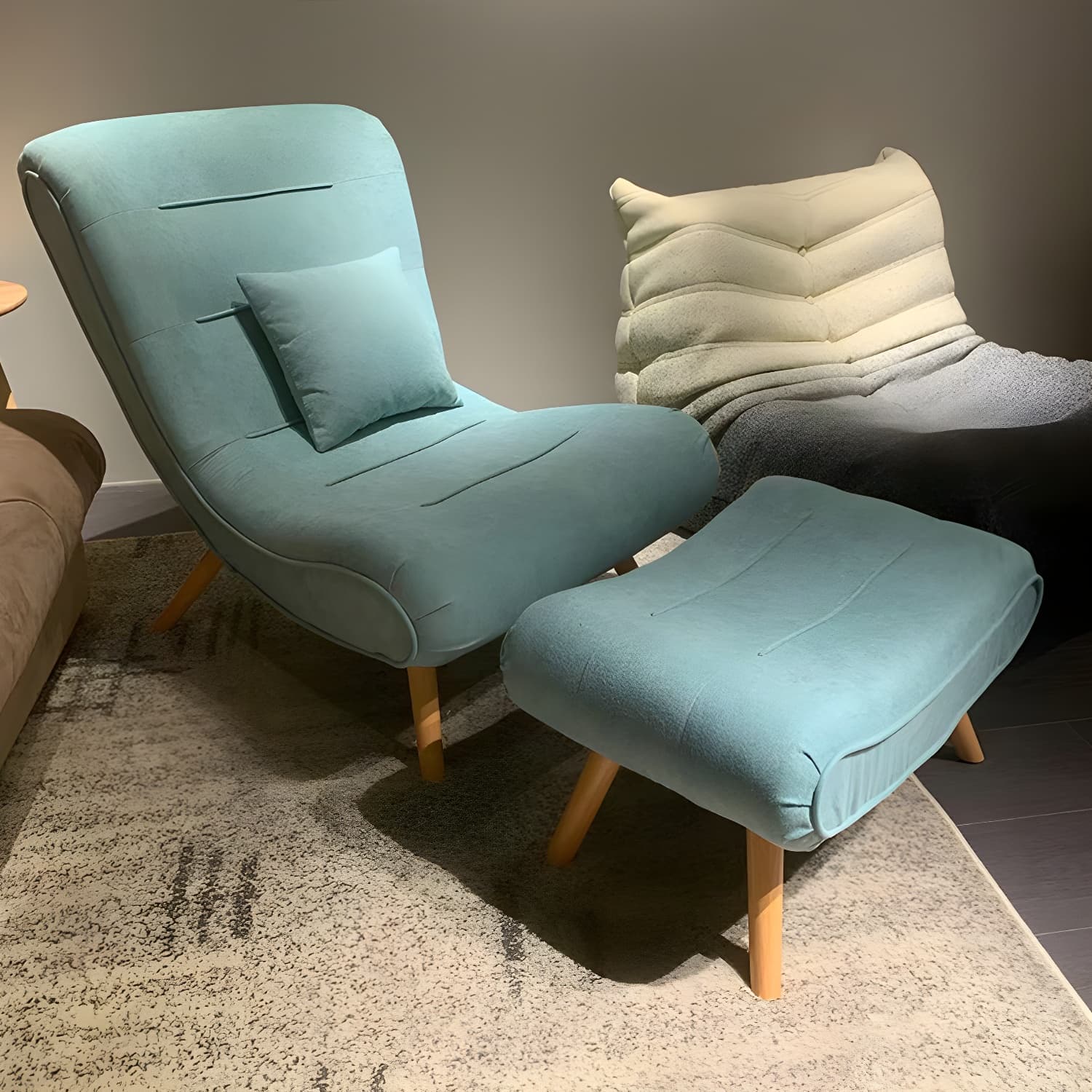 Modern Cushions Rocker Chair Solid Wood Frame Spindle Rocker Chair with Ottoman - image 4