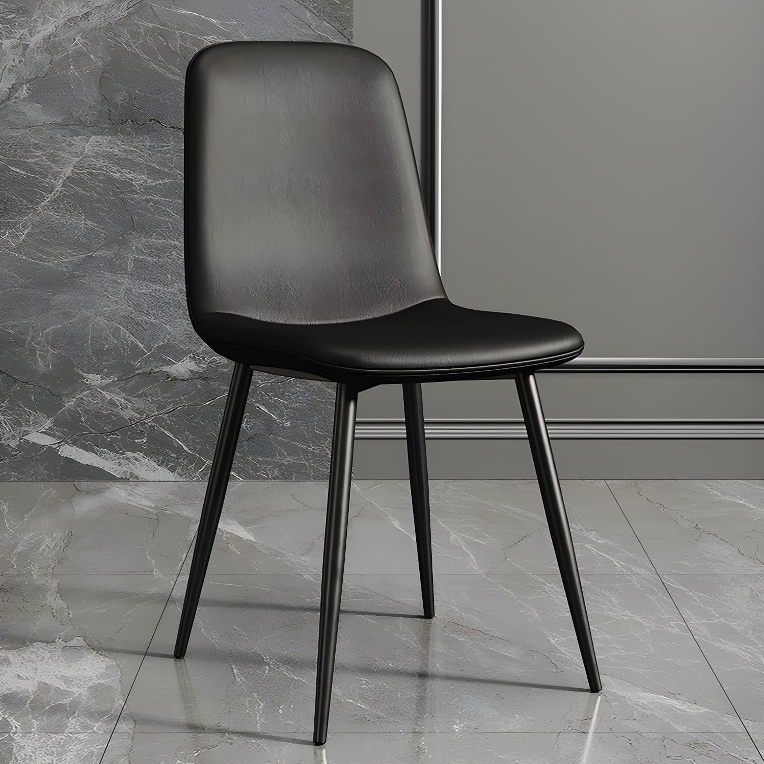 Faux Leather Dining Side Chair with Metal Frame and Low Back