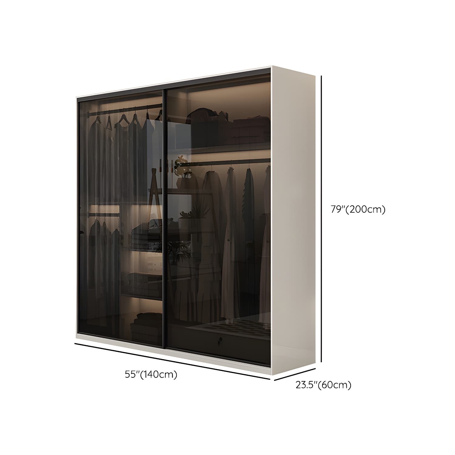 White Glass Wardrobe Rod Included Wardrobe Wardrobe Closet without Light - image 10