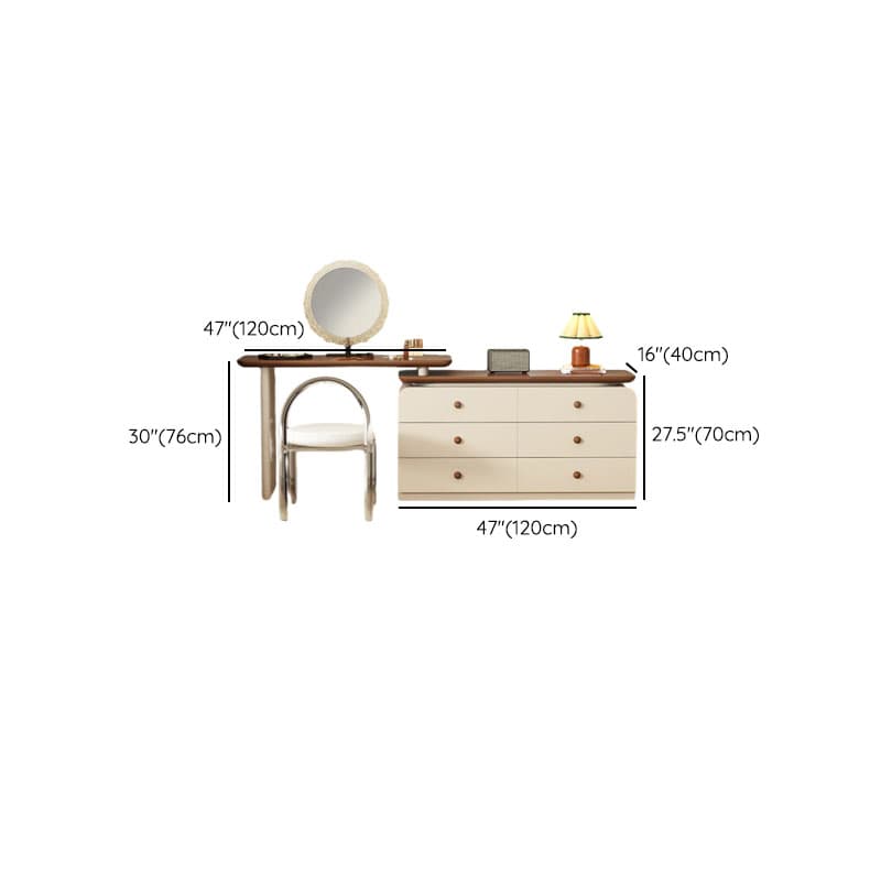 Cream Modish Large Vanity Set with Reclaimed Wood Table Top, 3/6 Drawers, and Light Up Mirror - image 14