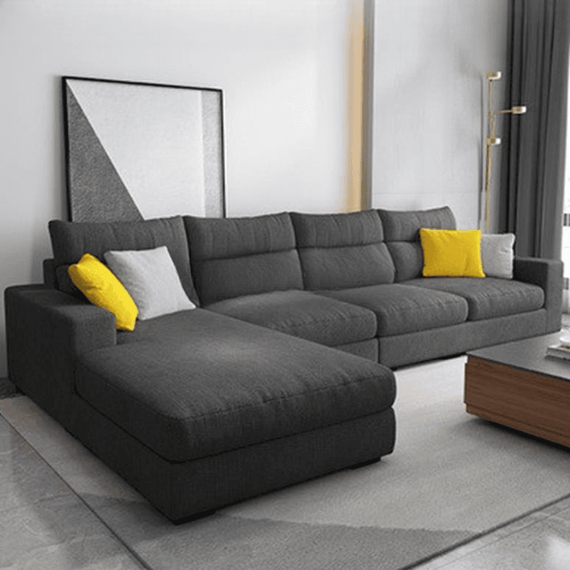 L-Shape Sofa Chaise with Pillow Back, Azure/Cream Upholstery, Square Arm, Slipcover, and 1 Chaise