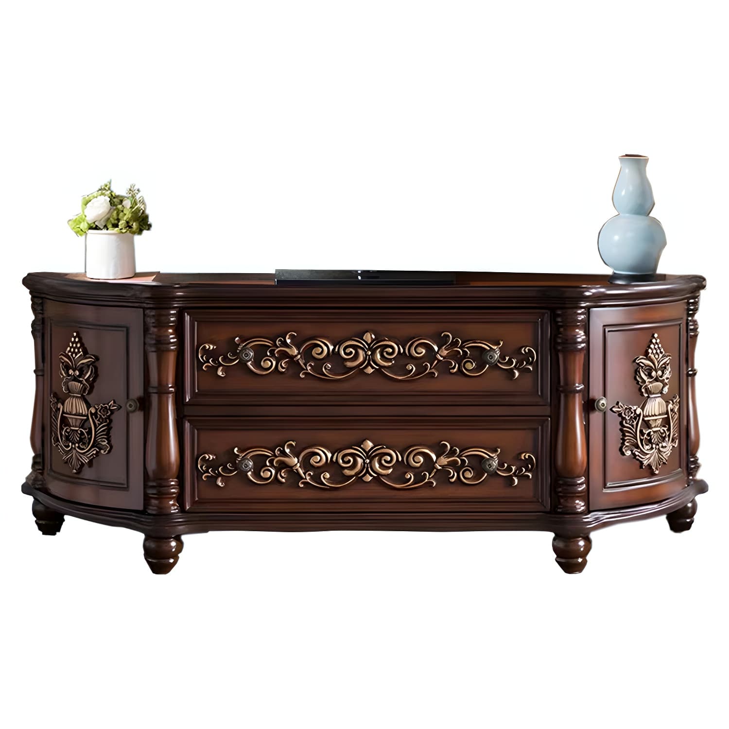 Traditional Birch Wood Media Console Matte Finish TV Media Stand with Drawers - image 8