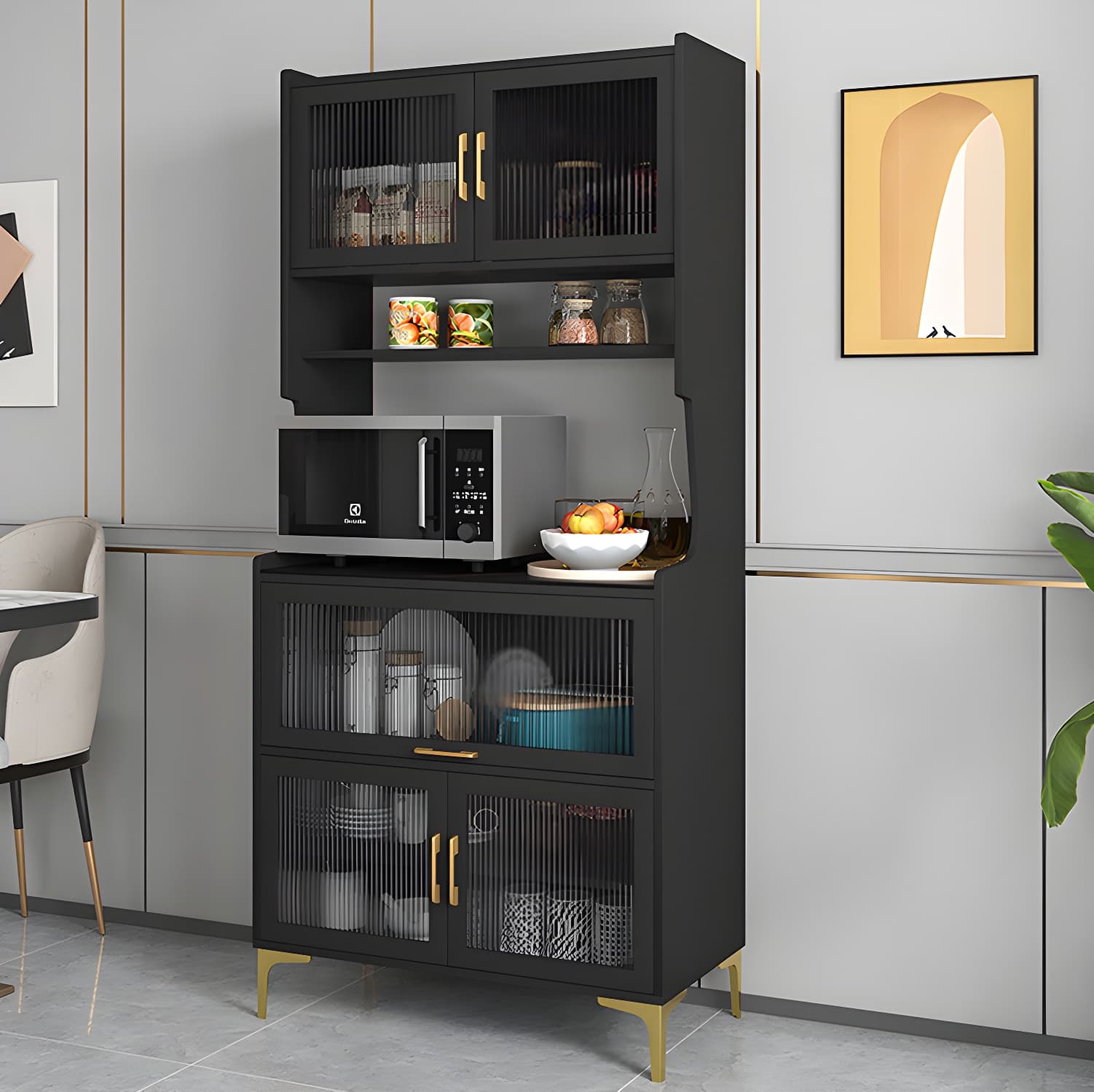 Sintered Stone Countertop Dining Server Manufactured Wood Kitchen Server with Glass Doors - image 16