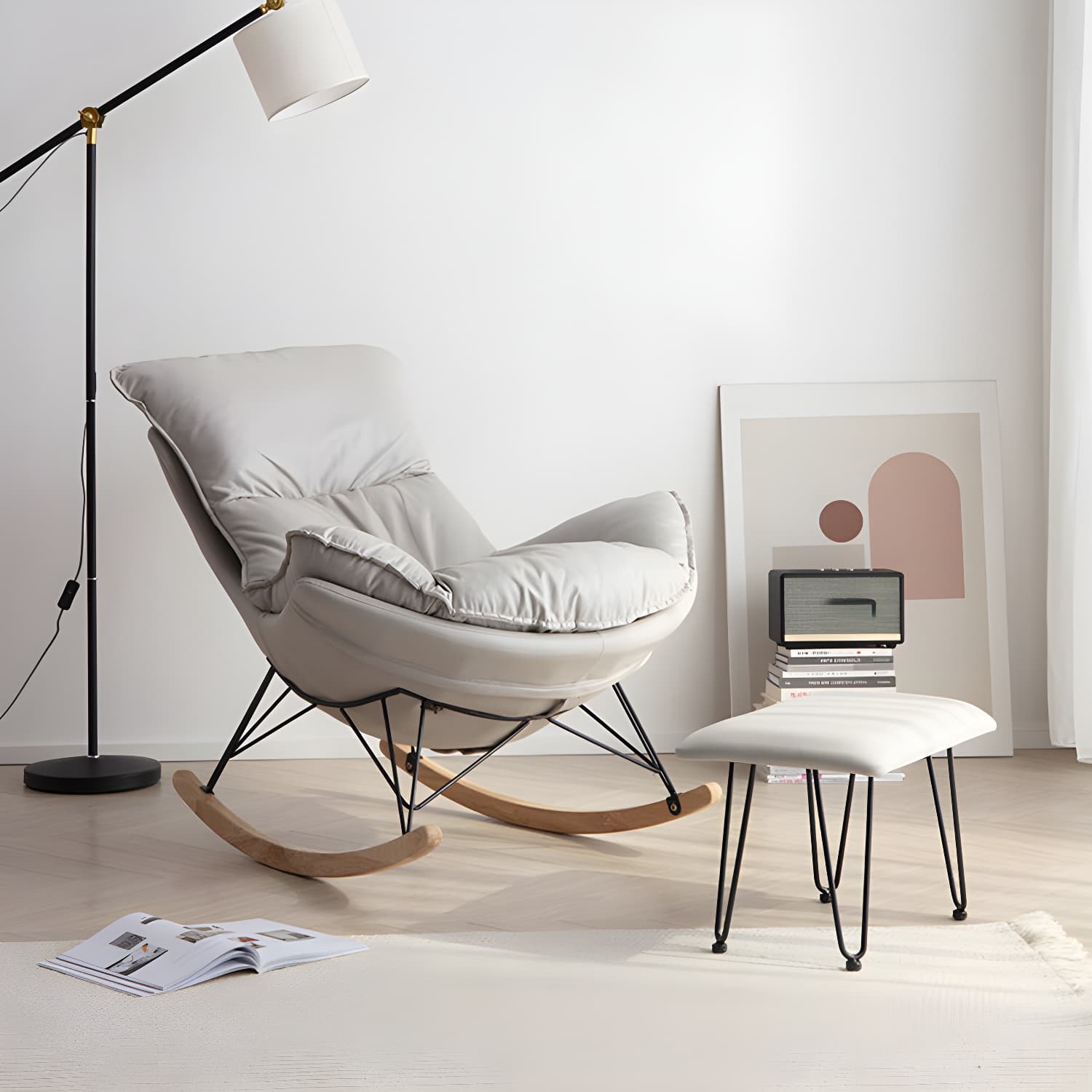 Simple Faux Leather Rocker Chair Plain Rocking Chair with Removable Cushions - image 8