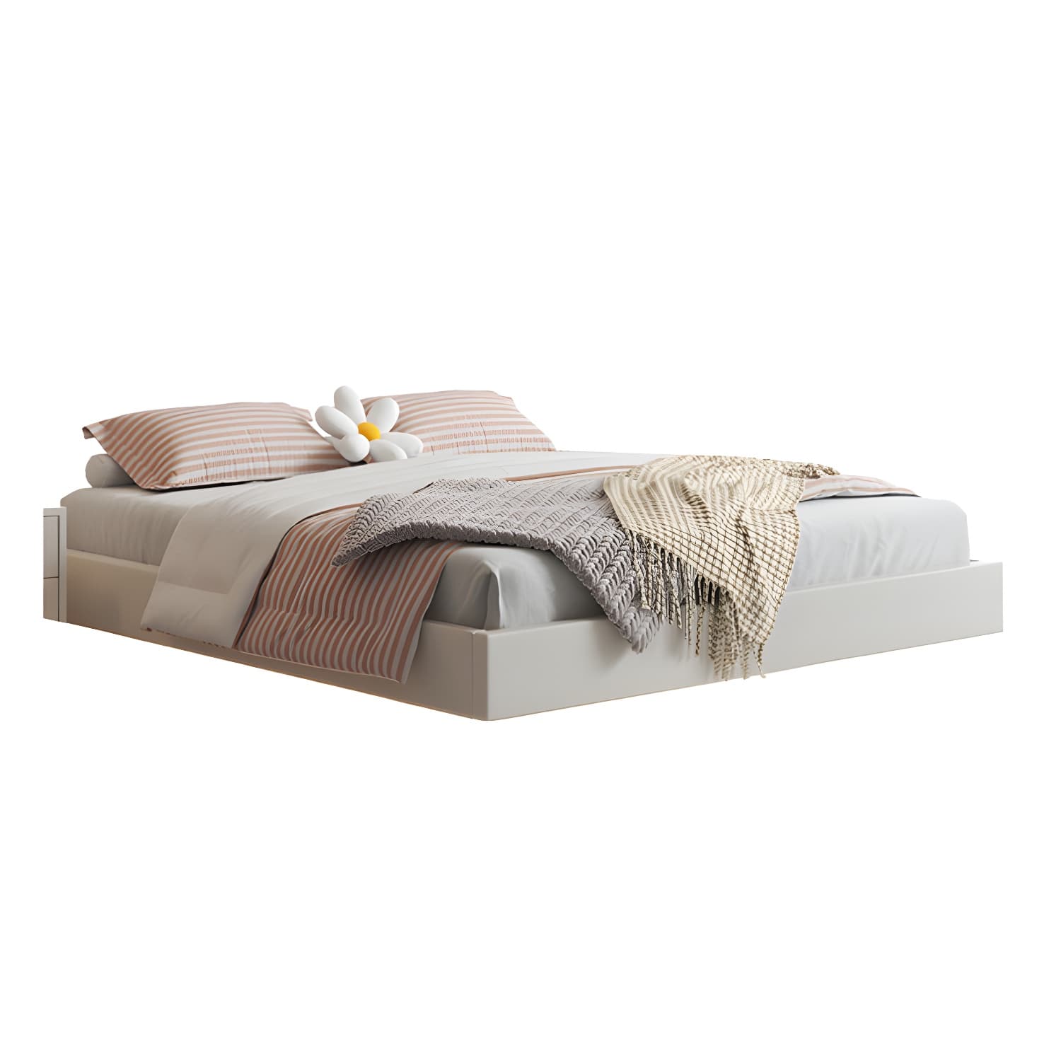 Contemporary Style White Standard Bed Pine Wood Platform Bed Frame - image 5