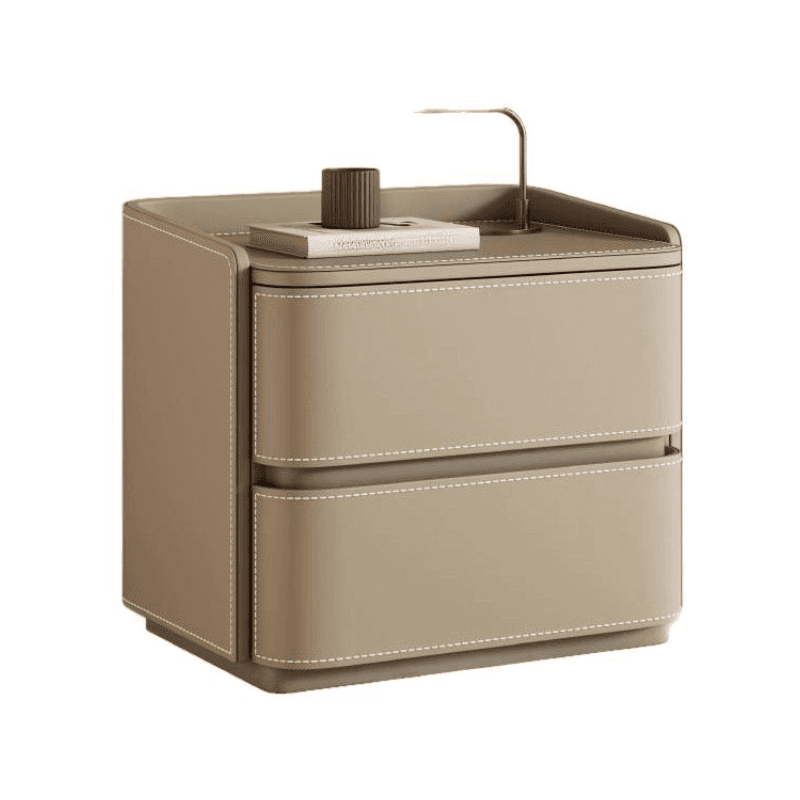 Modish Nightstand With Drawer Organization Featuring 2 Drawers and Pleather Countertop - image 12
