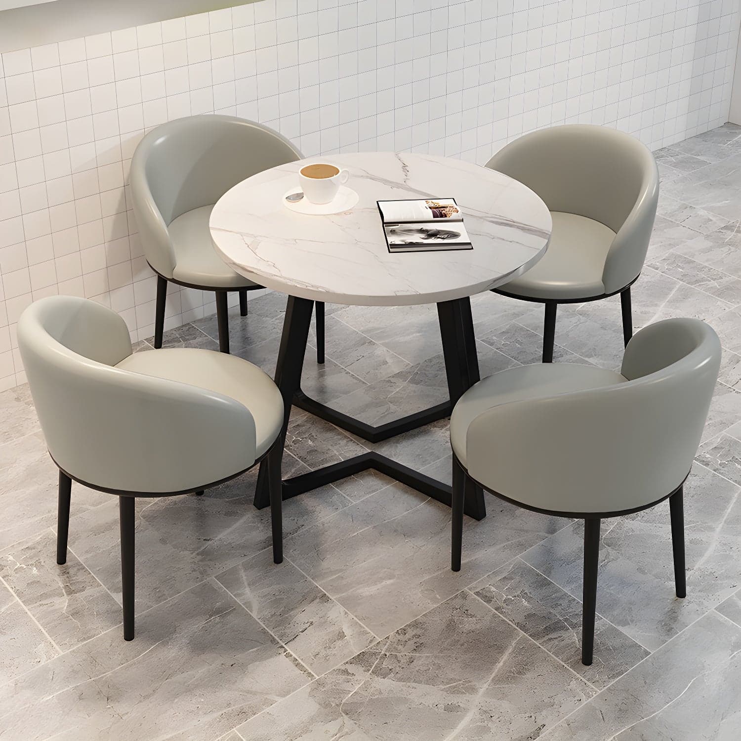 5 Piece Round Shape Contemporary Dining Room Chair and Table Set - image 4