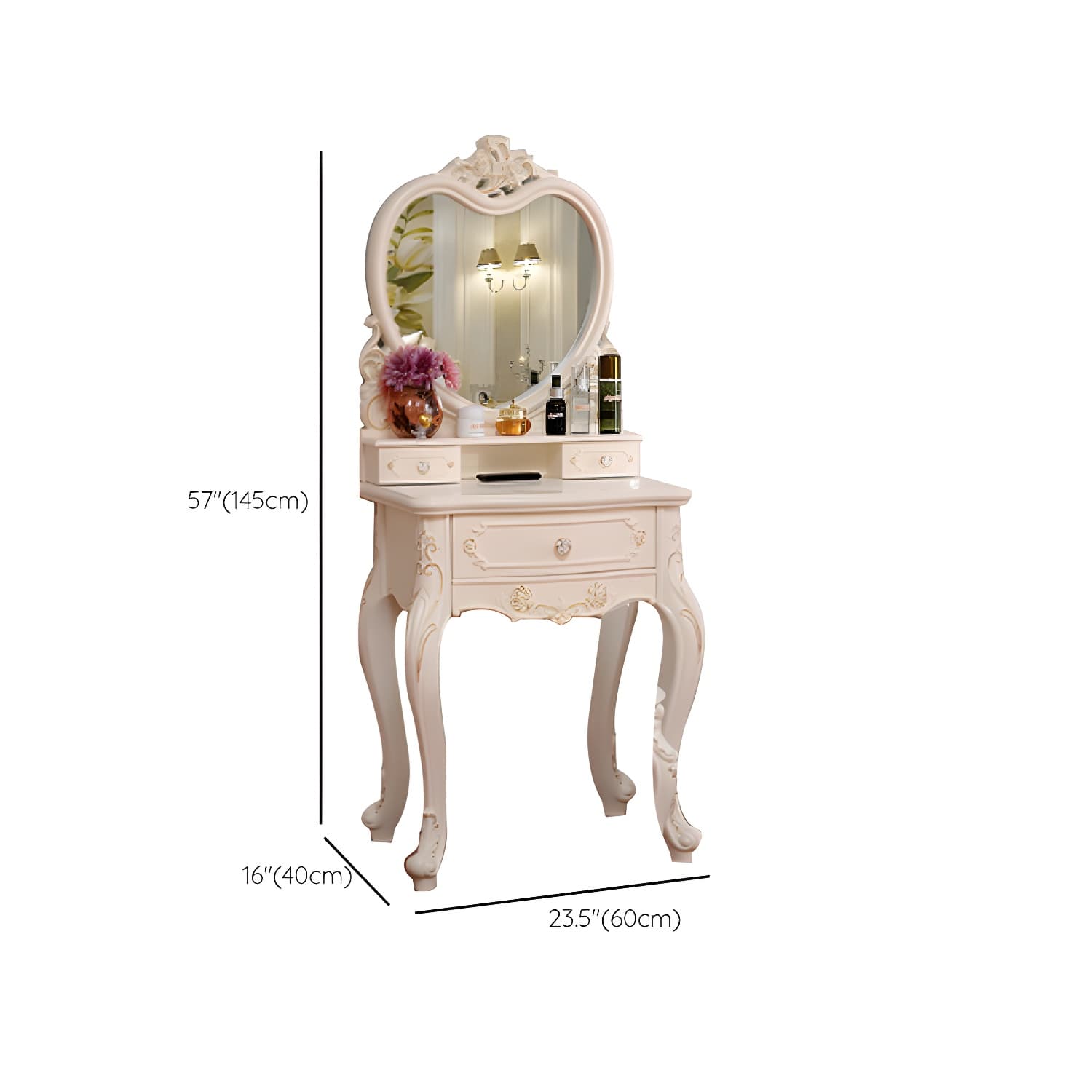 Victorian Bedroom With Drawer Mirror Solid Wood Makeup Vanity Set - image 18