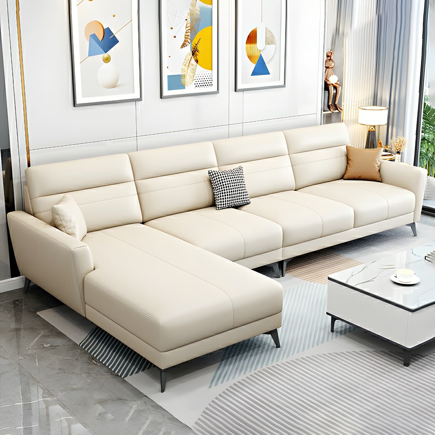 Modern L-Shape Stationary Sectional Sofa Chaise with Flared Arm Design - image 8