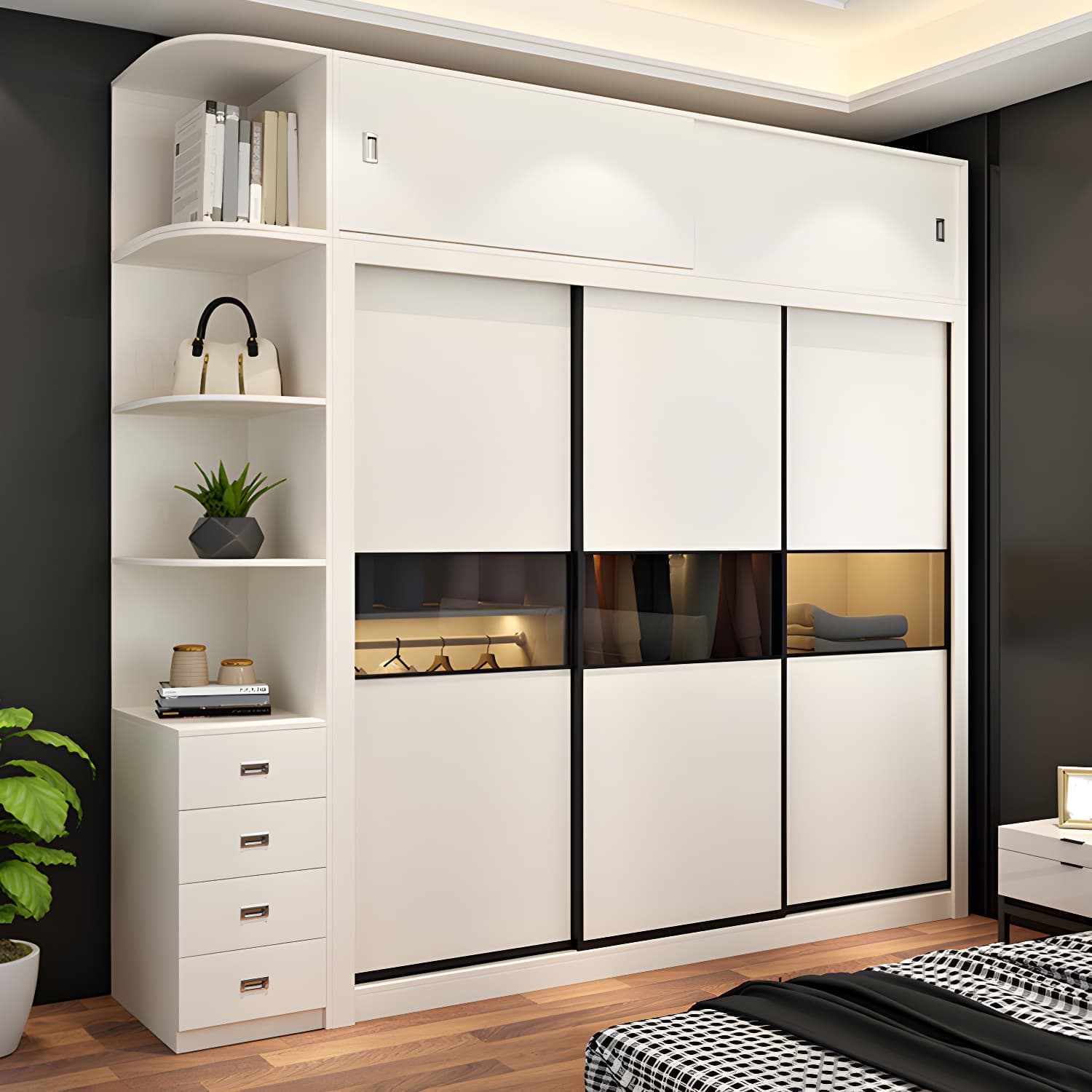 Contemporary Home Engineered Wood Wardrobe Freestanding Wardrobe Closet - image 3
