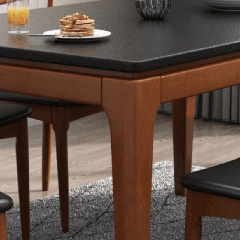 Scandinavian Rectangular Sintered Stone Dining Table Set with Four Legs Fixed Table for 4/2 People in Ink/Chalk - image 8