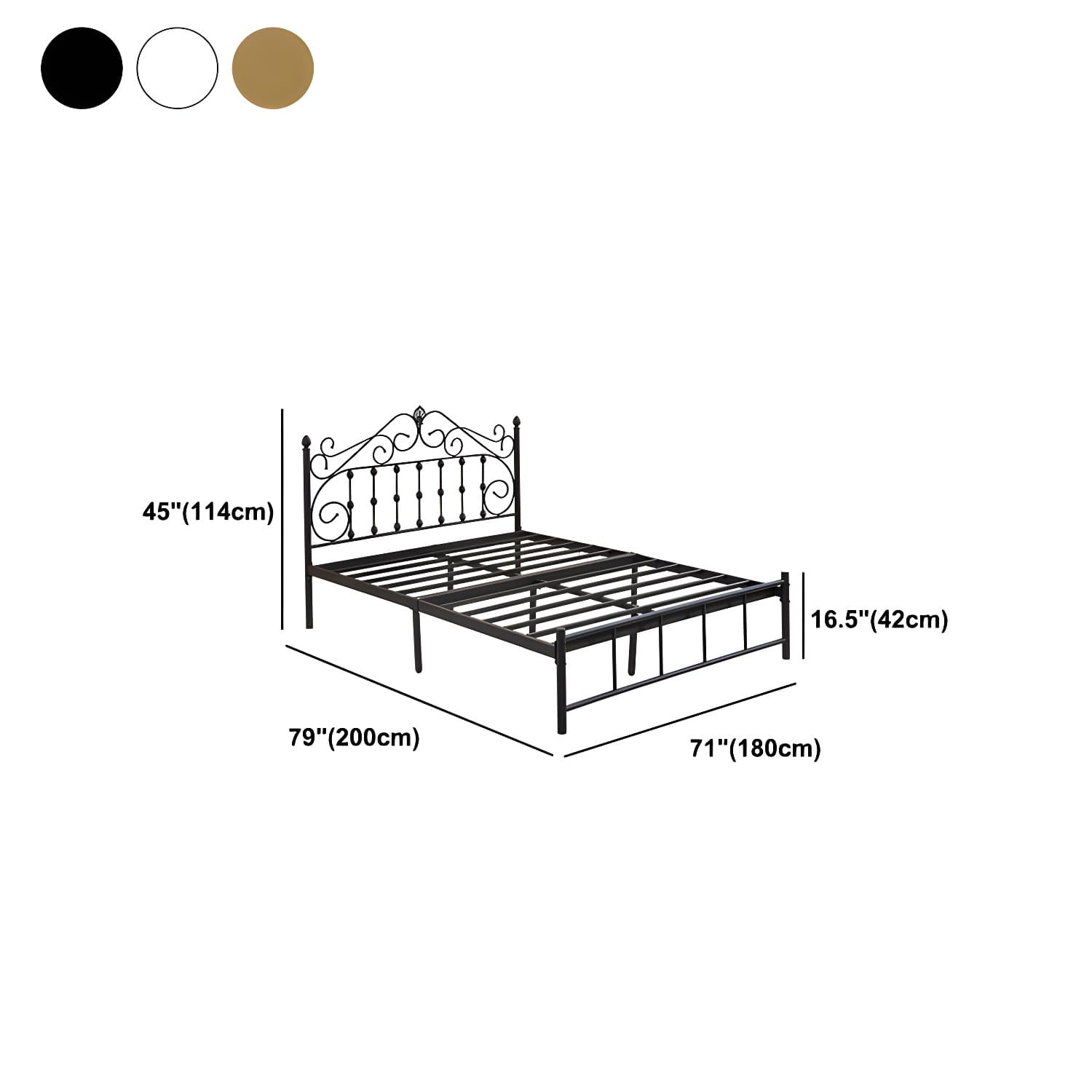 Glam Style Metal Iron Material with Headboard Gold/black/white Bed - image 16