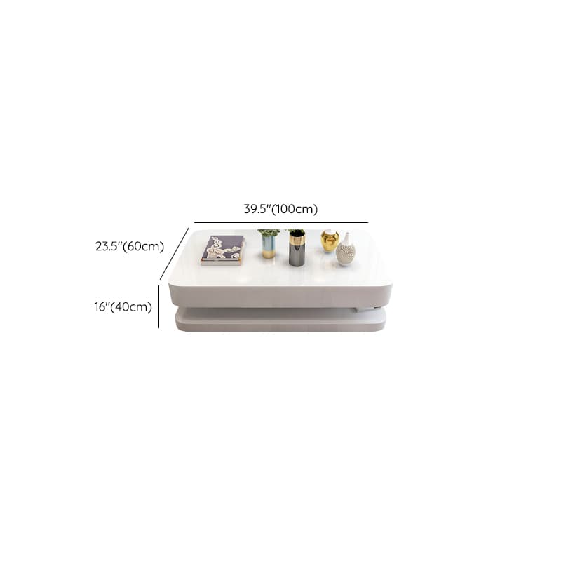 White Modern Coffee Table with Rectangular Wood Top & Block Base - image 11