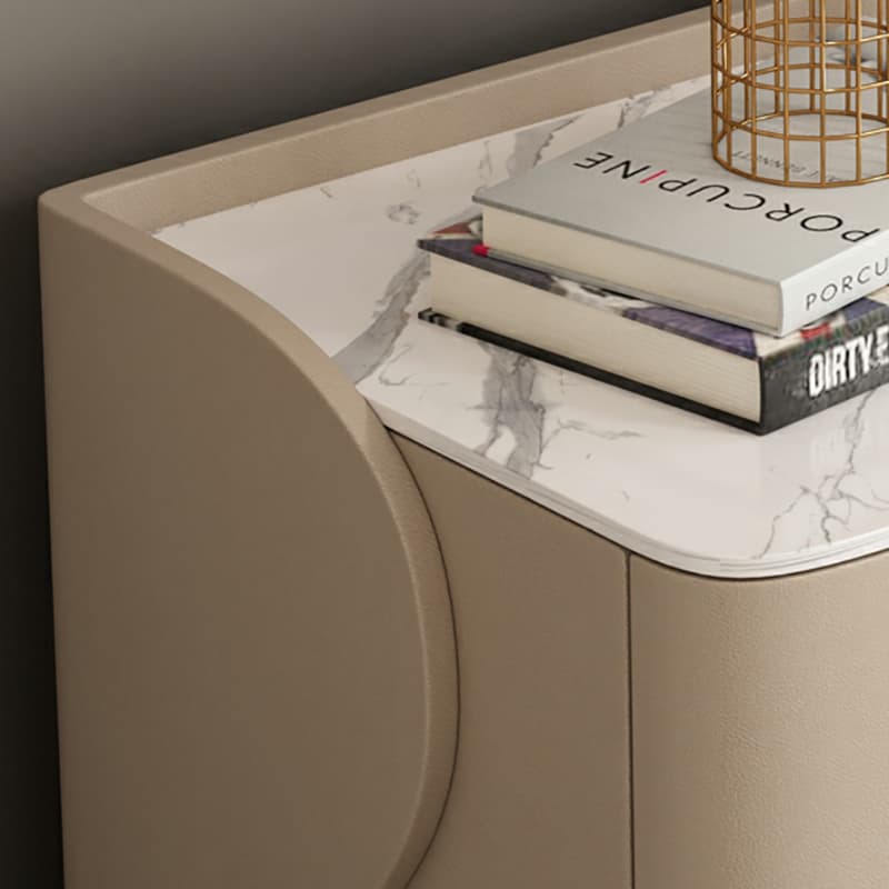 Modern Faux Leather Nightstand with Two Drawers in Light Wood - image 12