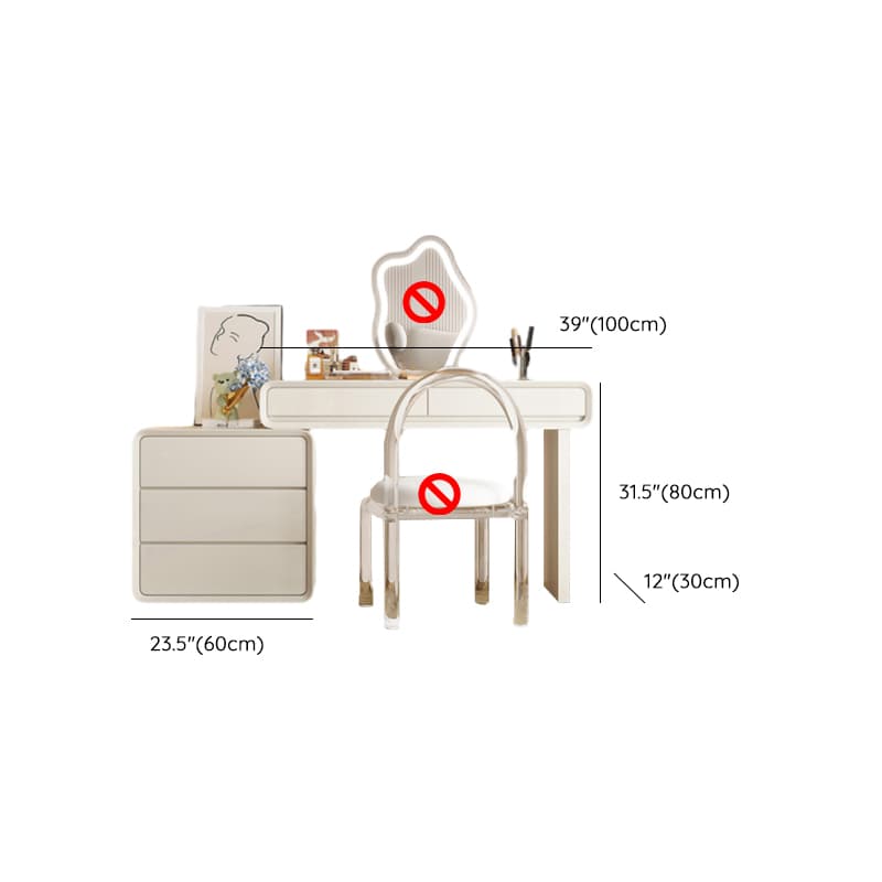 Standard Length Vanity Set with Upholstered Chair in Chalk, Synthetic Frame, and Lighted Mirror Including Seat - image 9