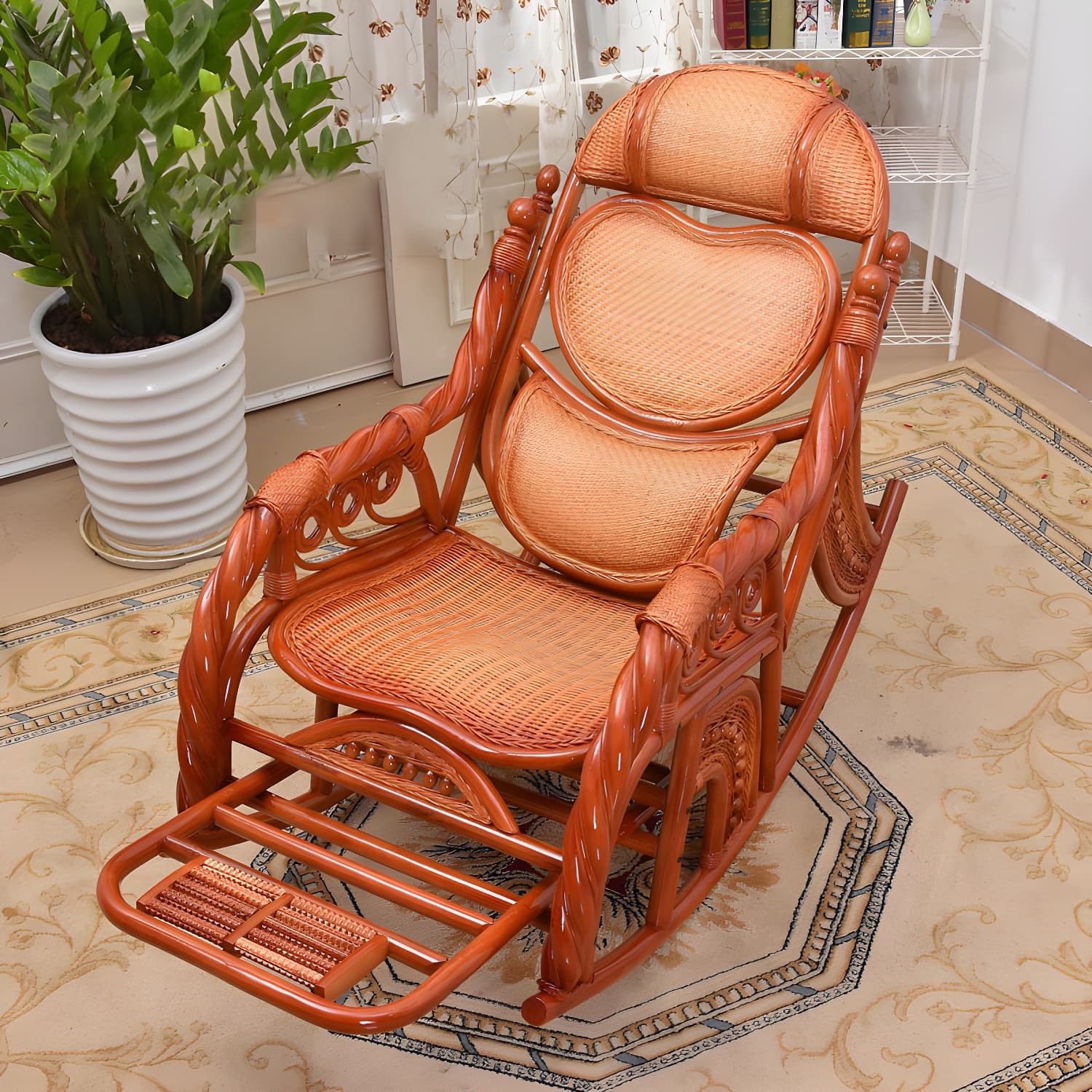 Espresso Rattan Rocking Chair Antique Reclining Rocker Chair 24.4" x 47.2" x 36.2" - image 9