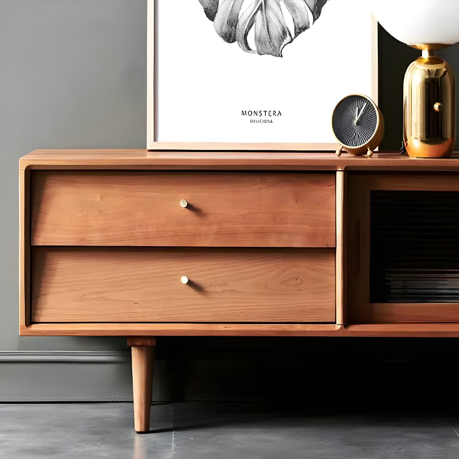 Industrial TV Media Stand Solid Wood 2 Drawers Stand Console - image 8
