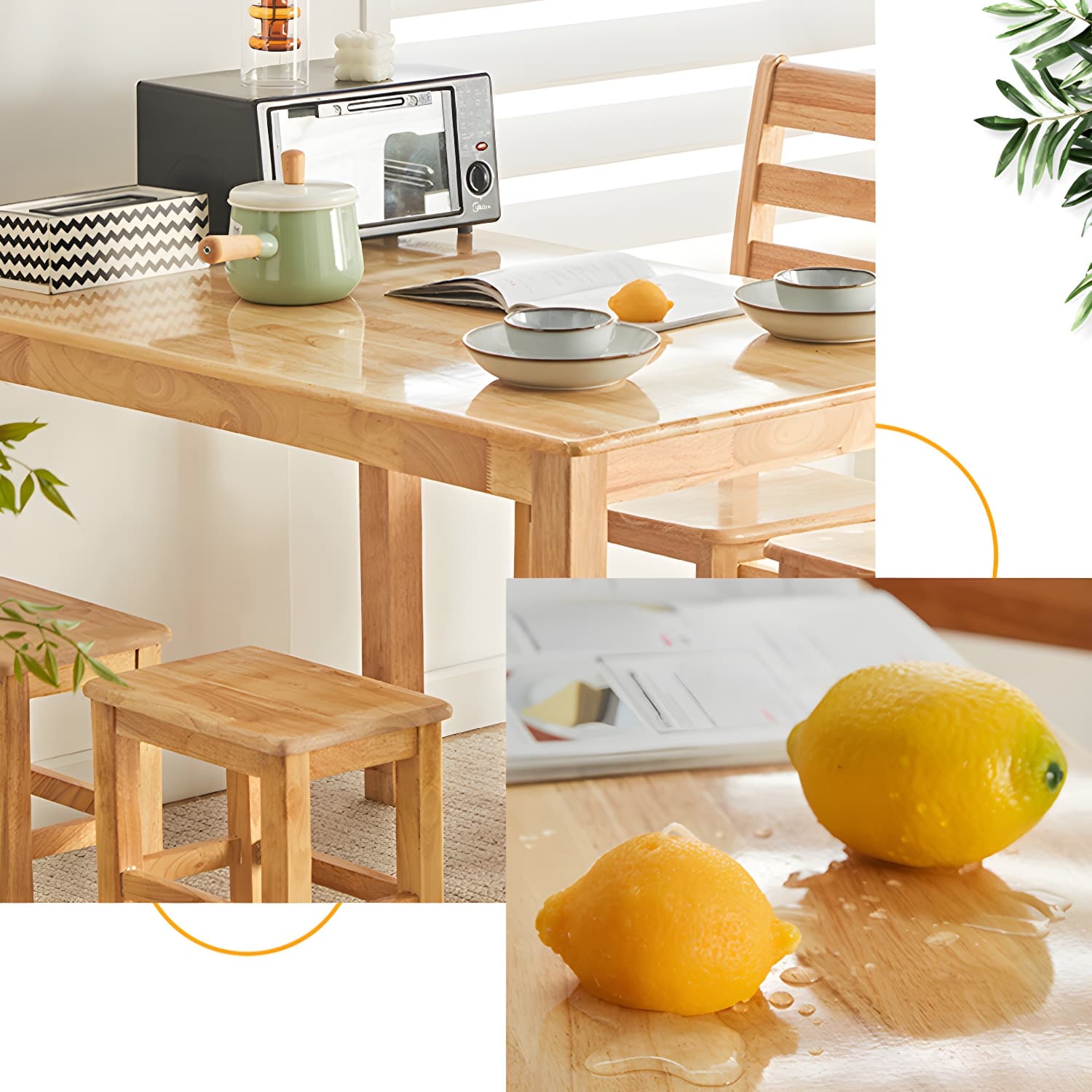 Elegant Scandinavian Natural Oak Wood Dining Table - Slim Legs, Standard Height for Kitchen & Dining - image 8