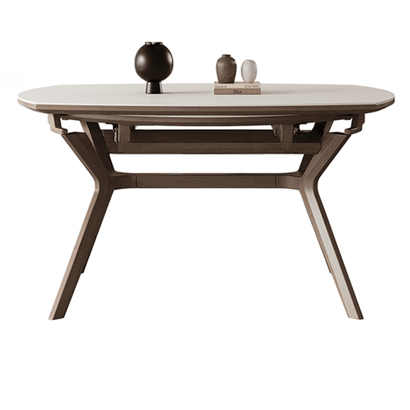 Minimalist Rounded Slate Dining Table Set with 4 Legs, Fold-away Leaf, and Light Gray/White Finish - image 6