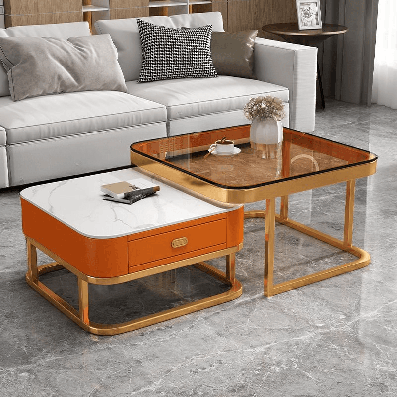 Foyer Use Glam Style Square Structure Double Nesting Coffee Table - image 7