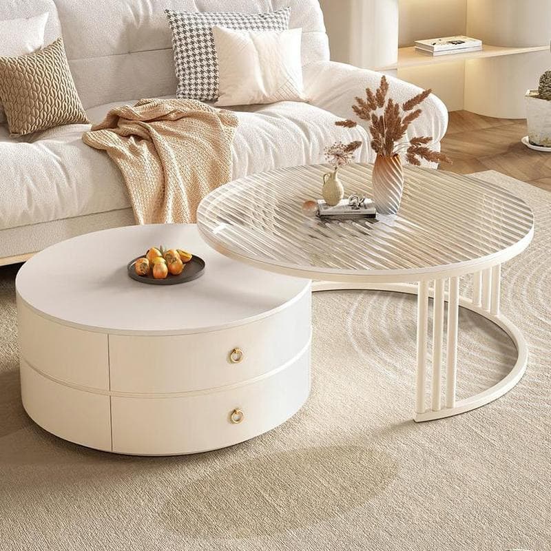 Steel Frame 2-Set Nesting Coffee Tables with Storage Drawers Glam Style Round Tables Standard Size - image 5