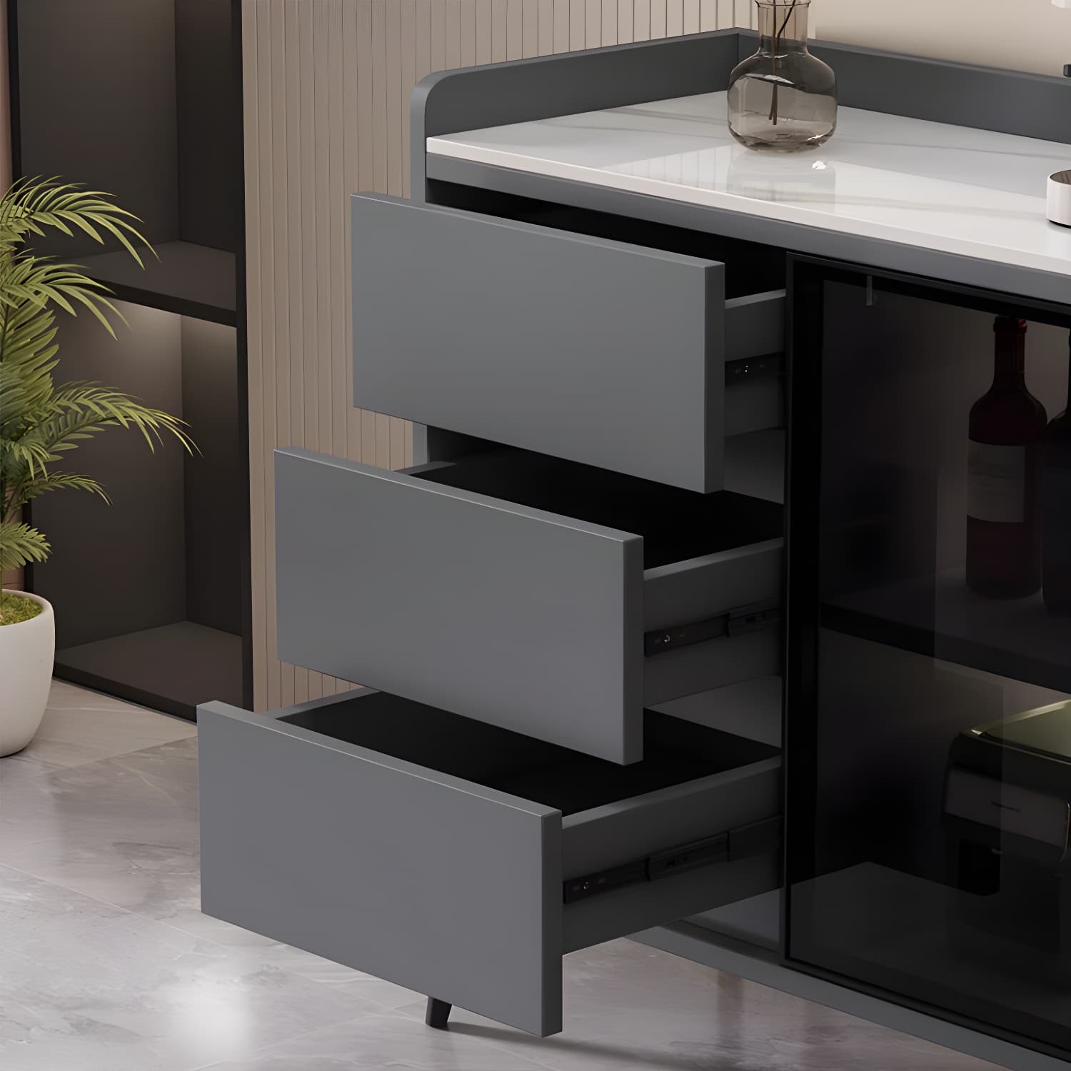 Stone Top Modern Wood Sideboard Credenza with 3 Drawers and Glass Doors - image 15