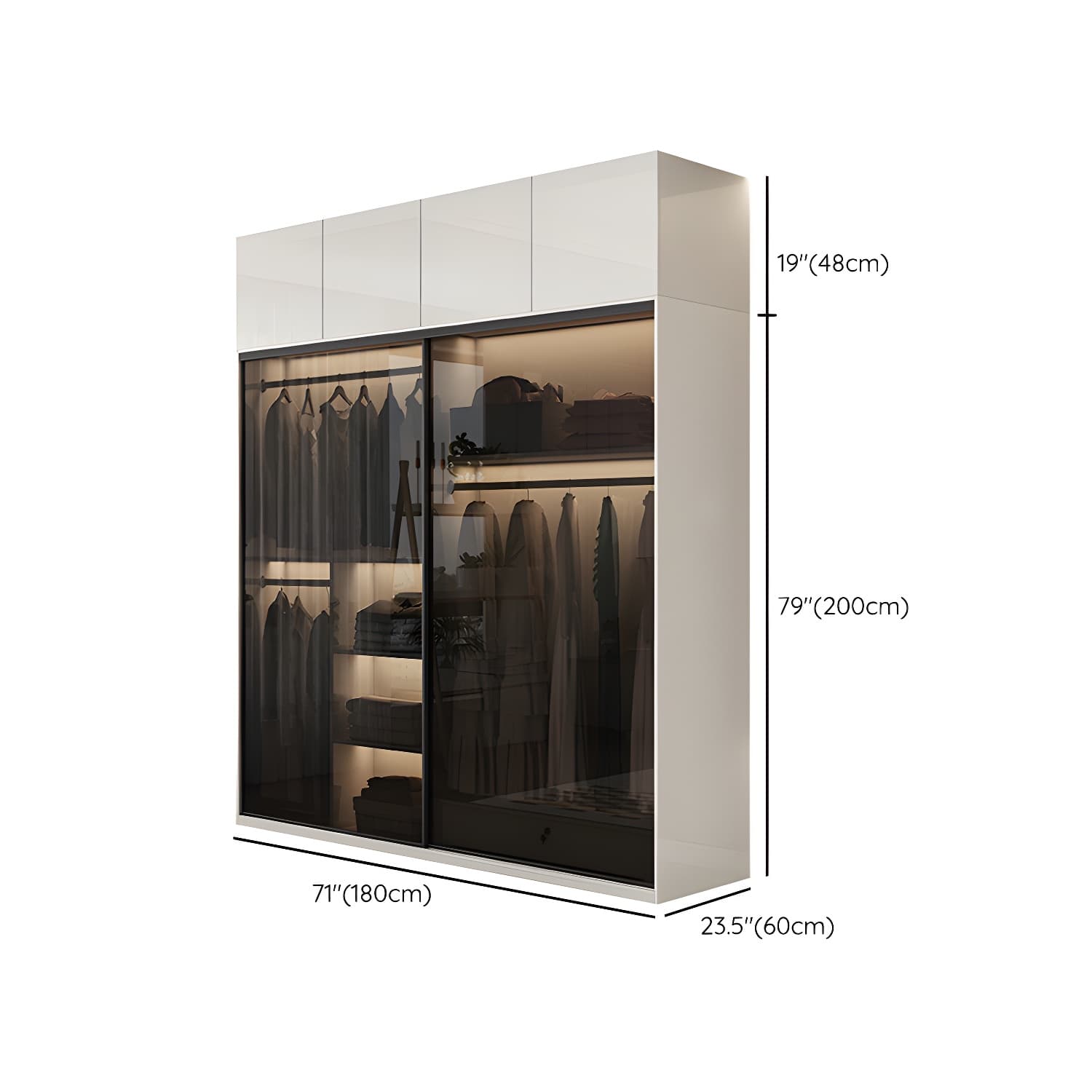White Glass Wardrobe Rod Included Wardrobe Wardrobe Closet without Light - image 17