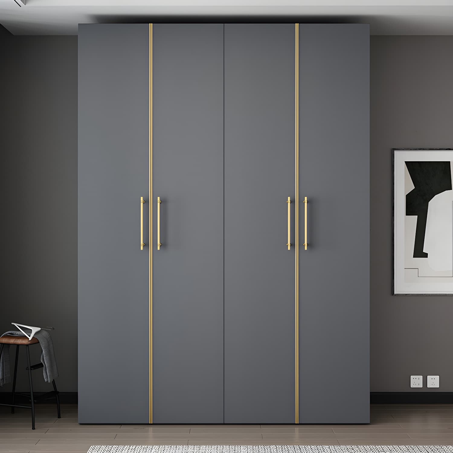 Modern Wardrobe Closet Grey Engineered Wood Wardrobe Cabinet - image 4