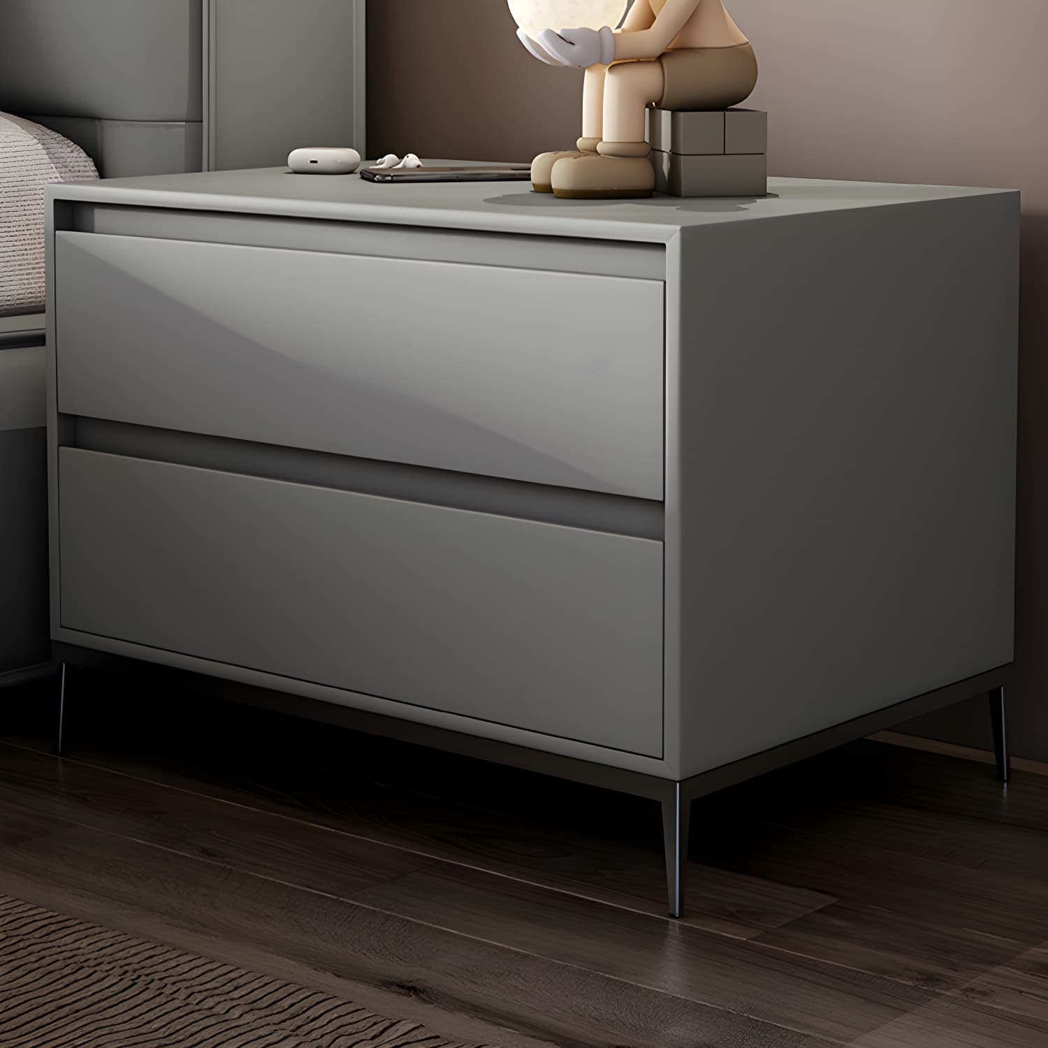 Modern Bedside Cabinet Leather Accent Table Nightstand with Drawers - image 7