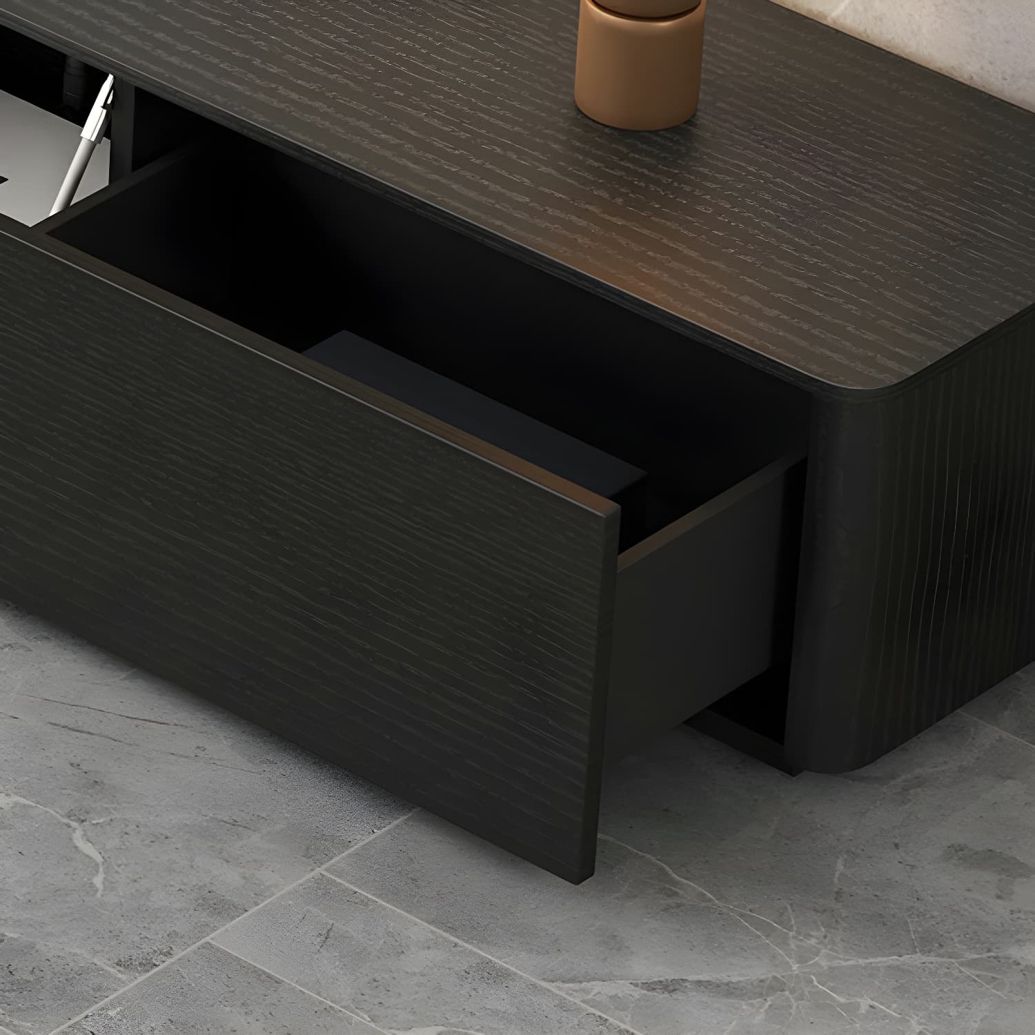 Black Wood TV Stand with Drawers and Cable Management – Modern Style and Low Height - image 8