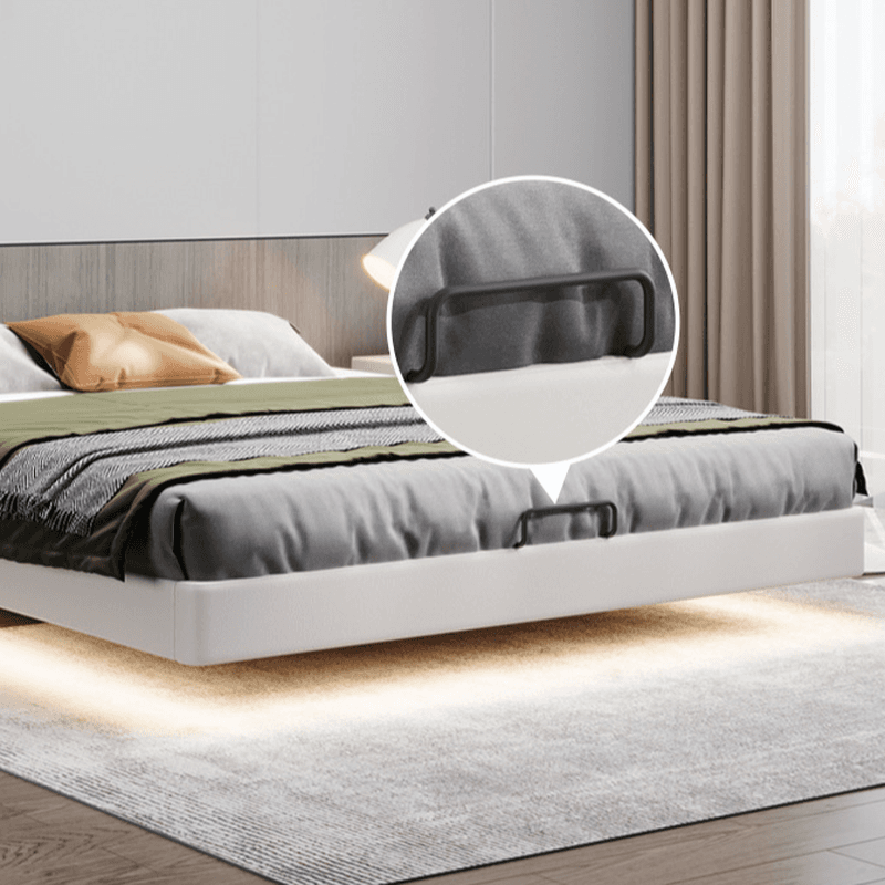 White Contemporary Solid Color Floating Bed with Lighted Headboard - image 7