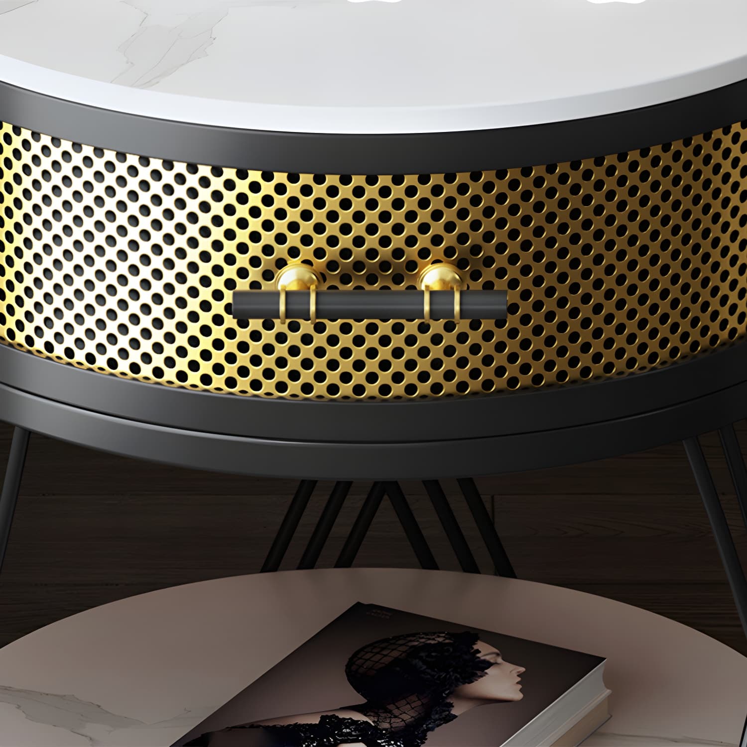 Glam Stone Top Night Table Open Storage 1-Drawer Metal Legs Included Nightstand - image 10