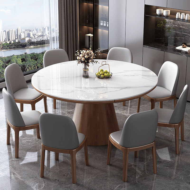 Dining Table Set with Extension Feature and Slate Stone Top, Seats 6/4 People, Variable-sized