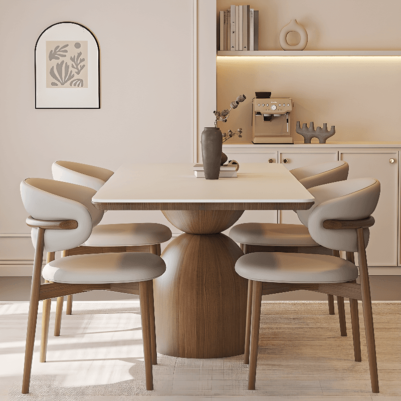 Modern Dining Table Set with Chalk Slate Tabletop, Four Legs and Upholstered Back Cushion Chair for Seats 6/for 4