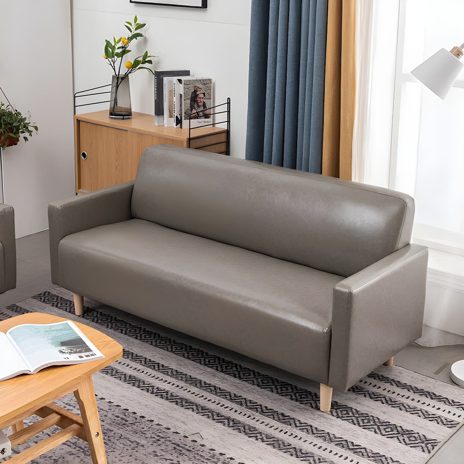 Scandinavian Tuxedo Arm Sofa with Tight Back 27.16" High Faux Leather - image 14