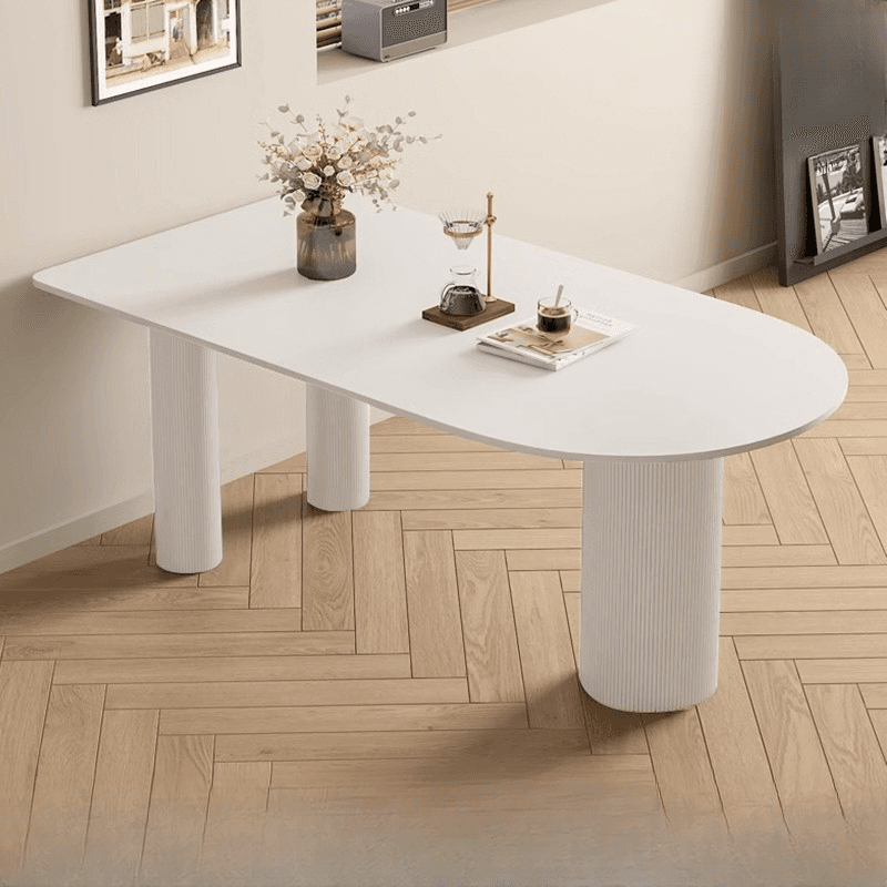 Art Deco Peninsula Dining Table with White Slate Stone Fixed Tabletop at Standard Height