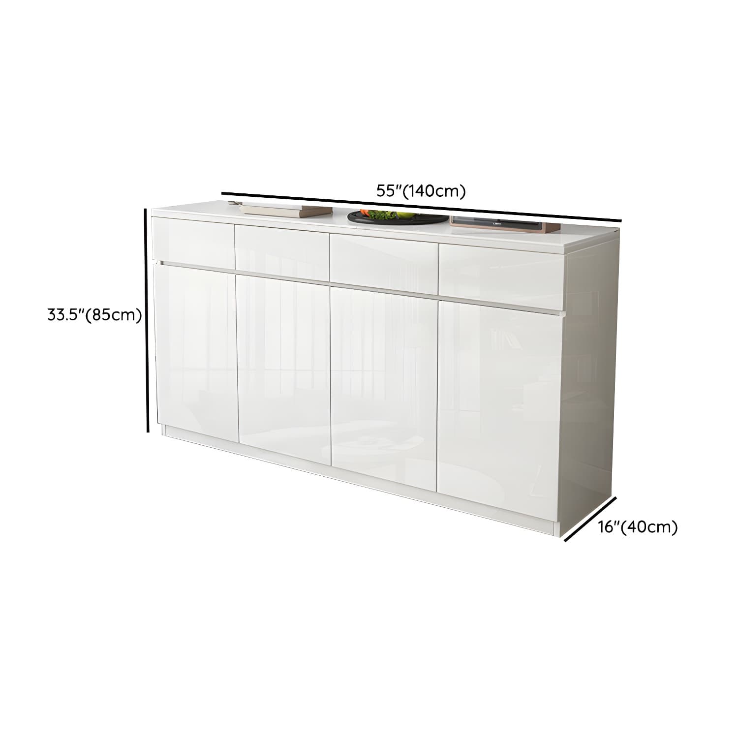 Modern White Buffet Cabinet with Stone Countertop and Wood Cabinets Included - image 8