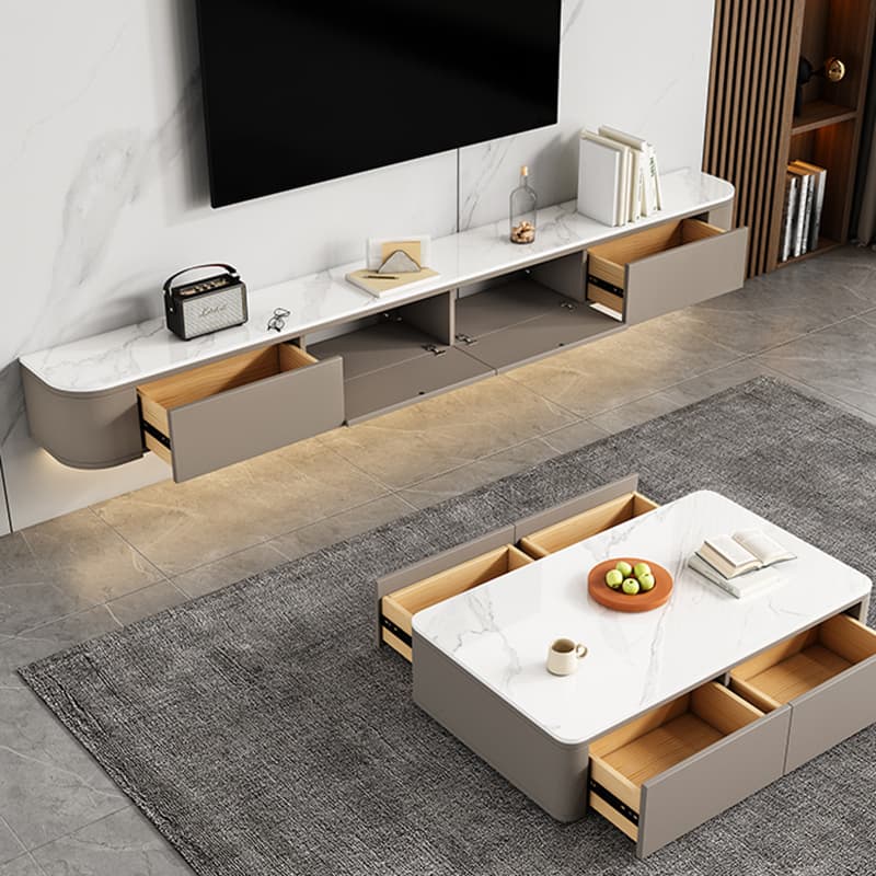 Living Room Use Modern Wall Mounted TV Stand with Door and Drawers - image 3