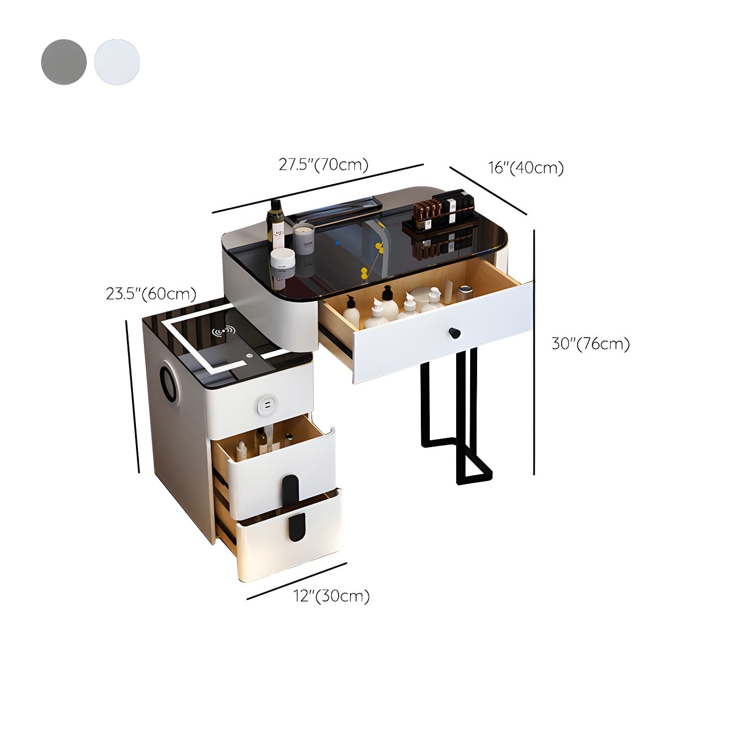 Lighted Mirror Glass Top Makeup Vanity Dressing Table Stool Set with Drawers - image 16