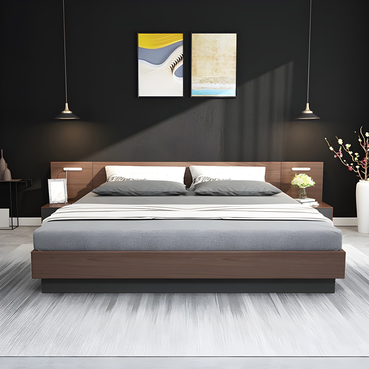 Lift Up Storage Platform Bed Contemporary Platform Bed Frame with Headboard - image 4