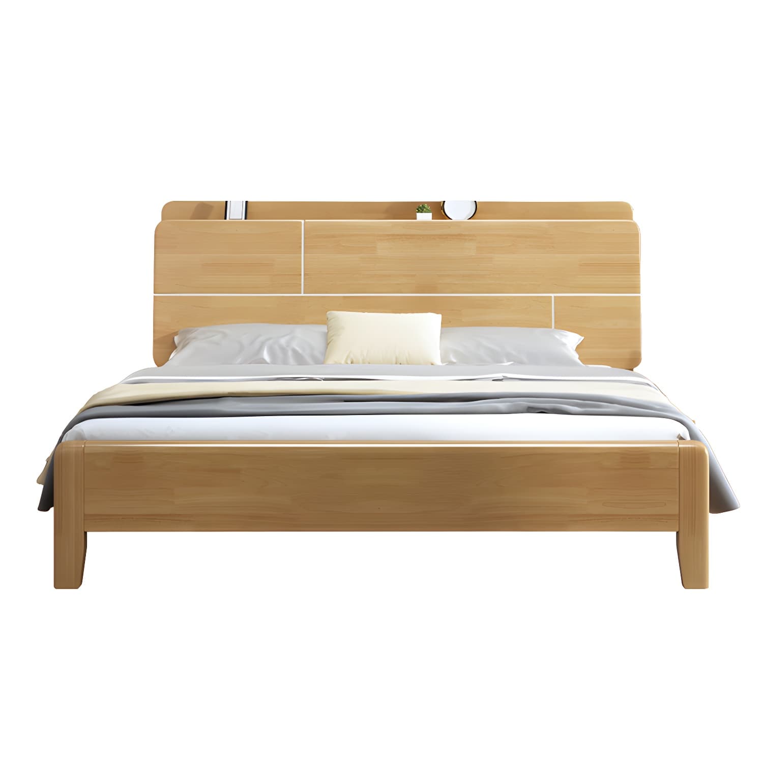 Scandinavian Solid Wood Bed with Headboard 39.37" Tall Standard Bed - image 5