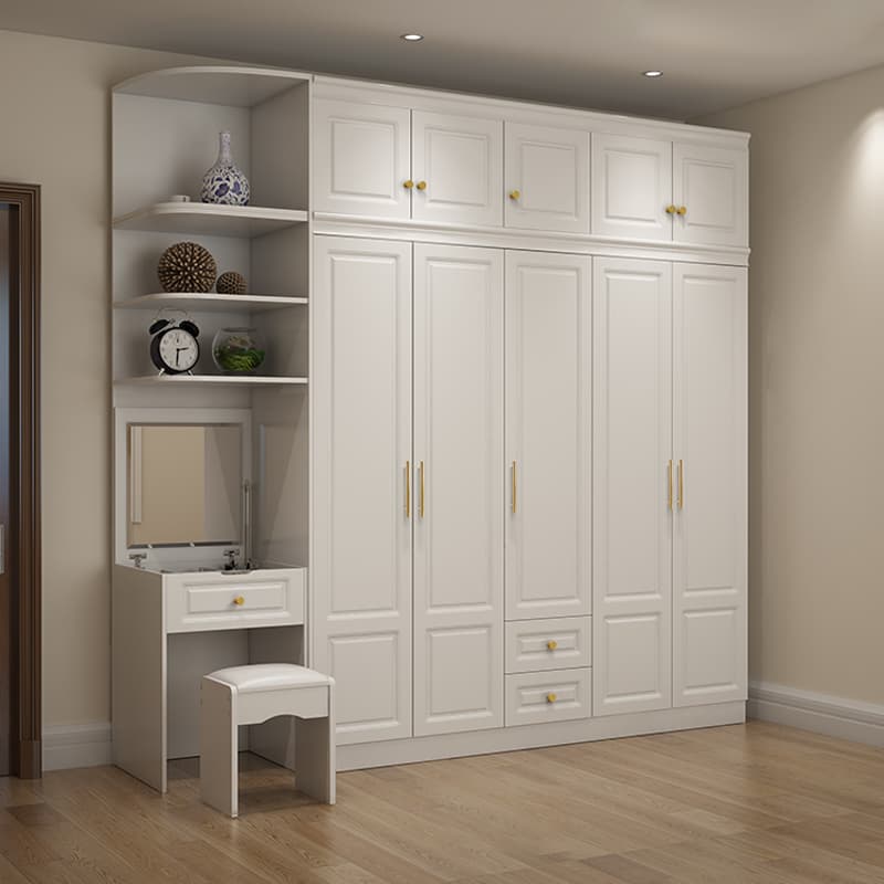 Art Deco Chalk Manufactured Wood Free Standing Interior Shelves Wardrobe with Soft Close Drawer and Hanging Rod - image 8