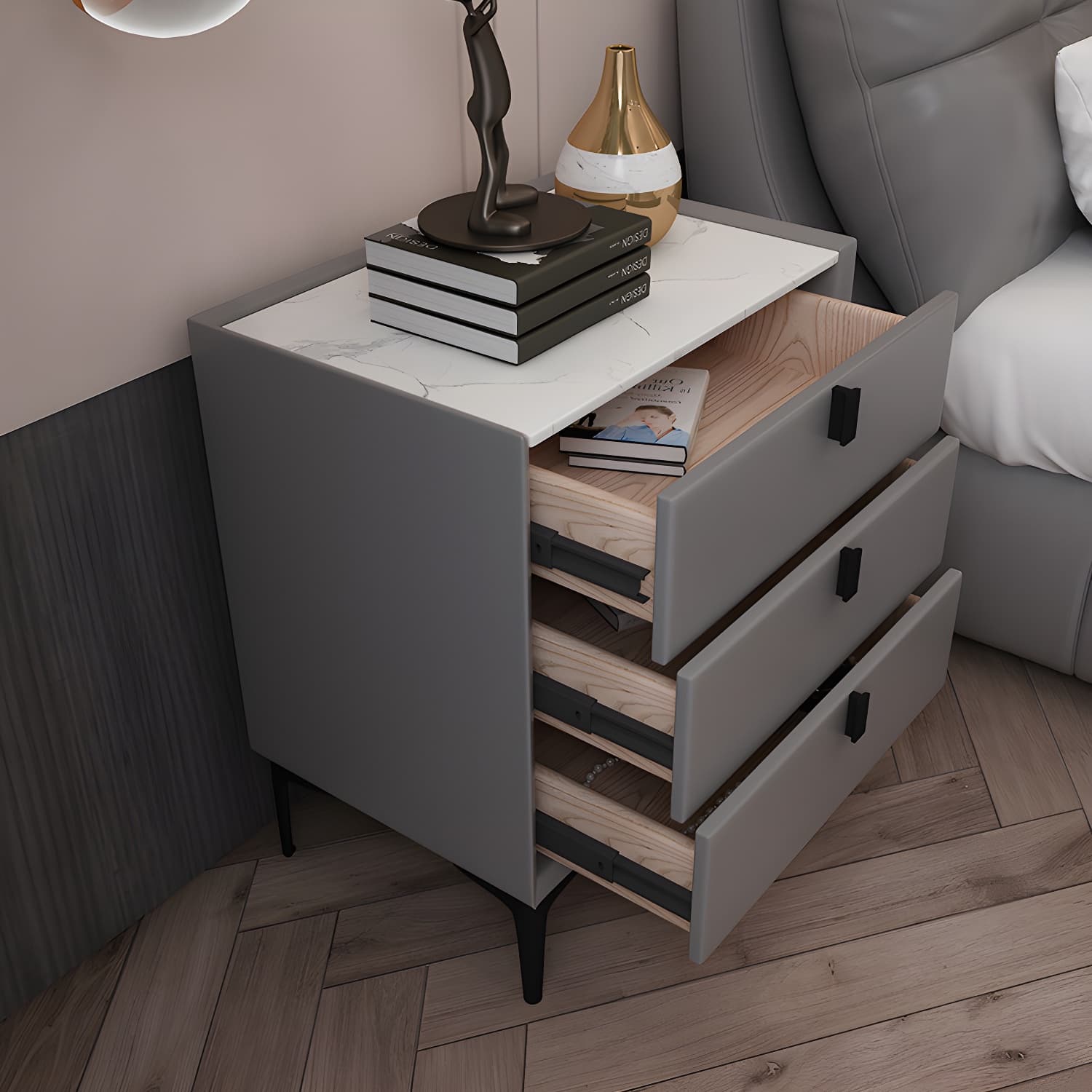 3 Drawers Solid Wood Nightstand Contemporary Night Table ,24" Tall - image 15