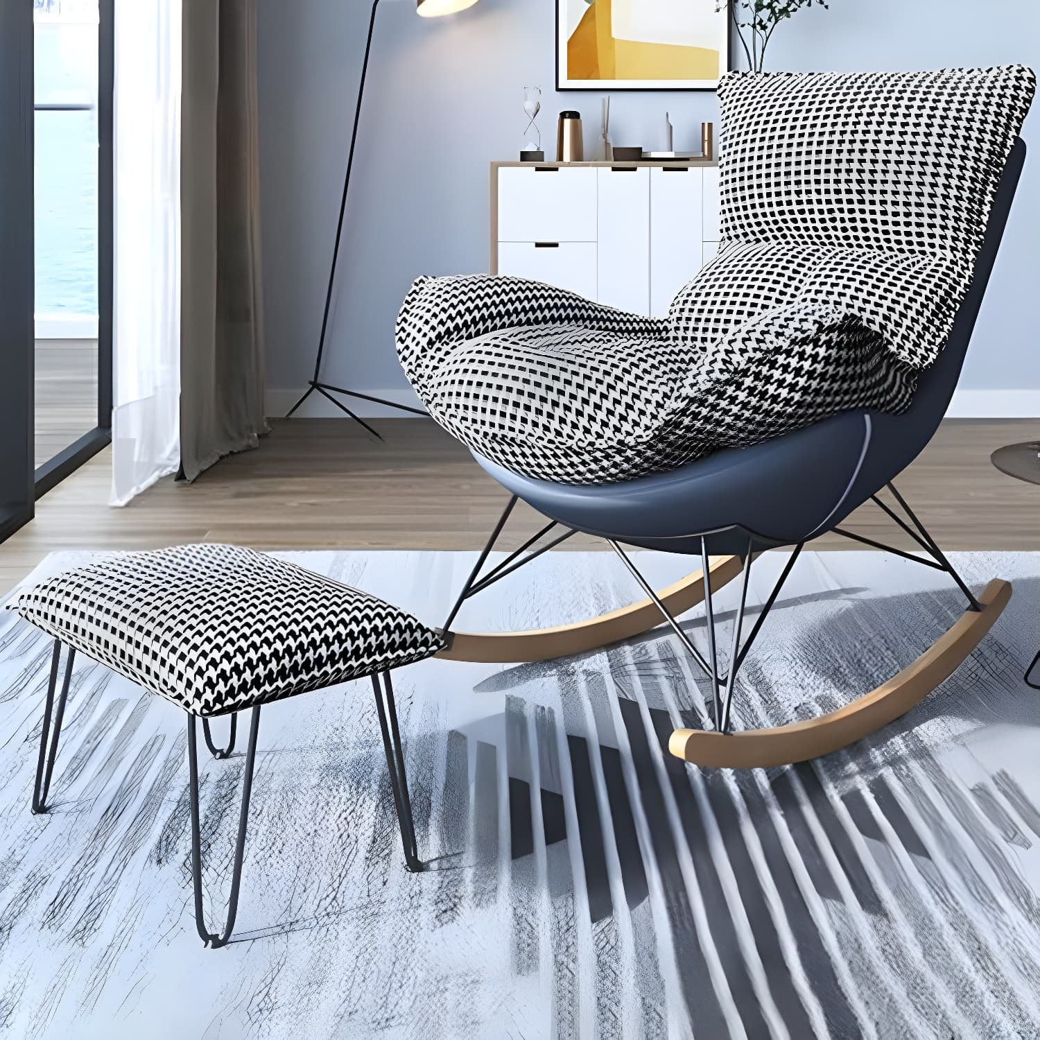 Contemporary Rocking Accent Chair Antique Finish Rocking Chair with Ottoman - image 29