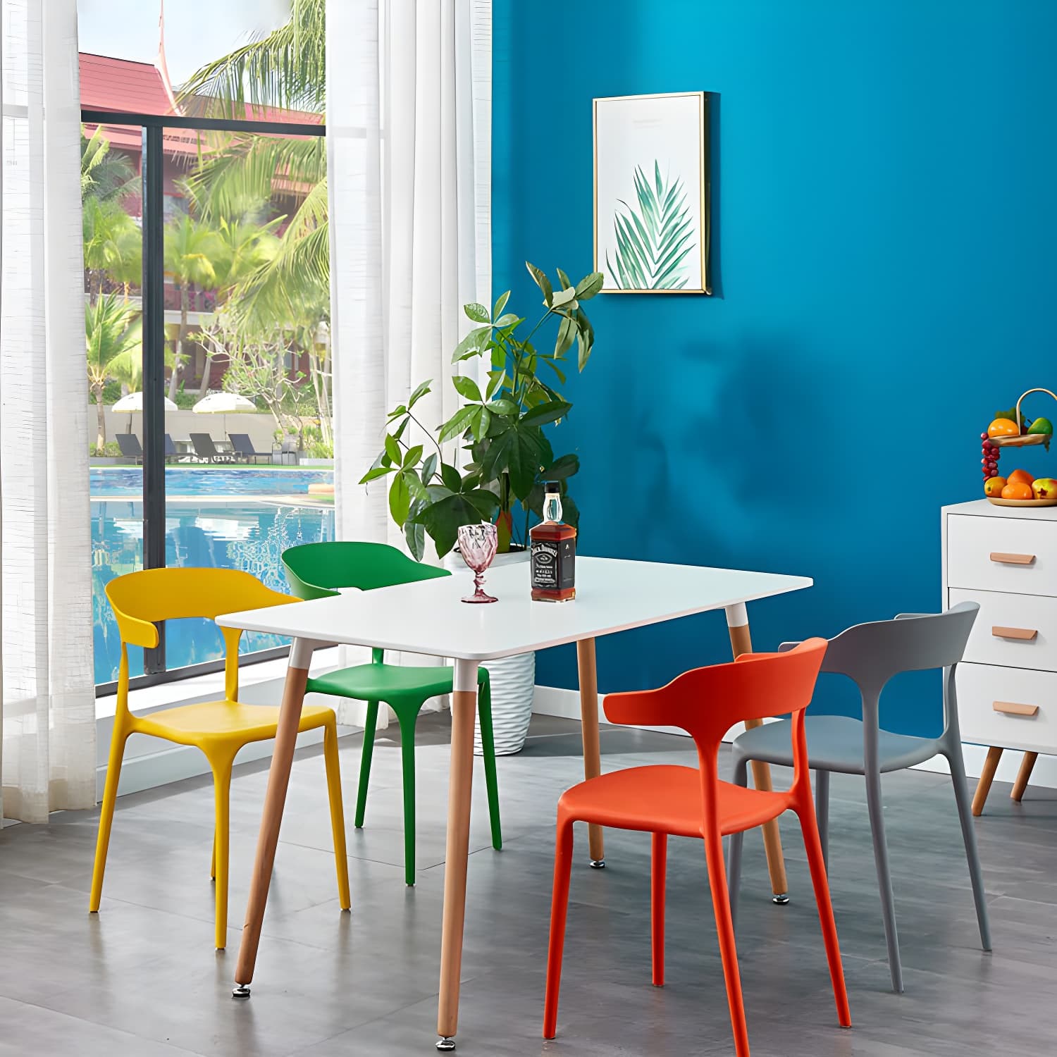 Glam Plastic Side Chair Matte Finish Open Back Dining Chair for Dinning Room - image 28