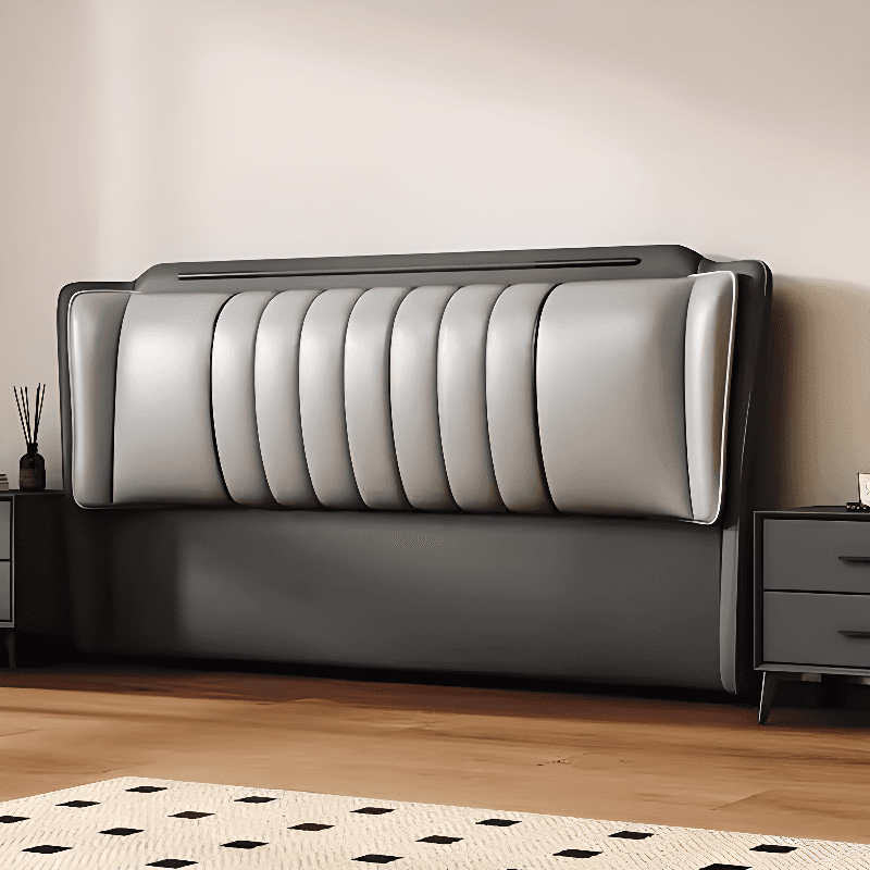 Art Deco Style Wingback Headboard in Pine Wood with No Distressing, Rectangle Shape for King/Queen/Full Bed, Featuring Sponge Upholstery and Standard Height