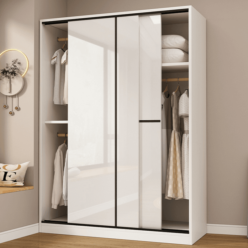 Chalk Modern Timber Self-supporting Wardrobe with Soft Close Door and Clothing Rod, Slipping Mechanism